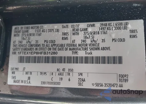 2017 Ford F-150 Xlt from USA, damaged, VIN 1FTEX1EP8HFB31280